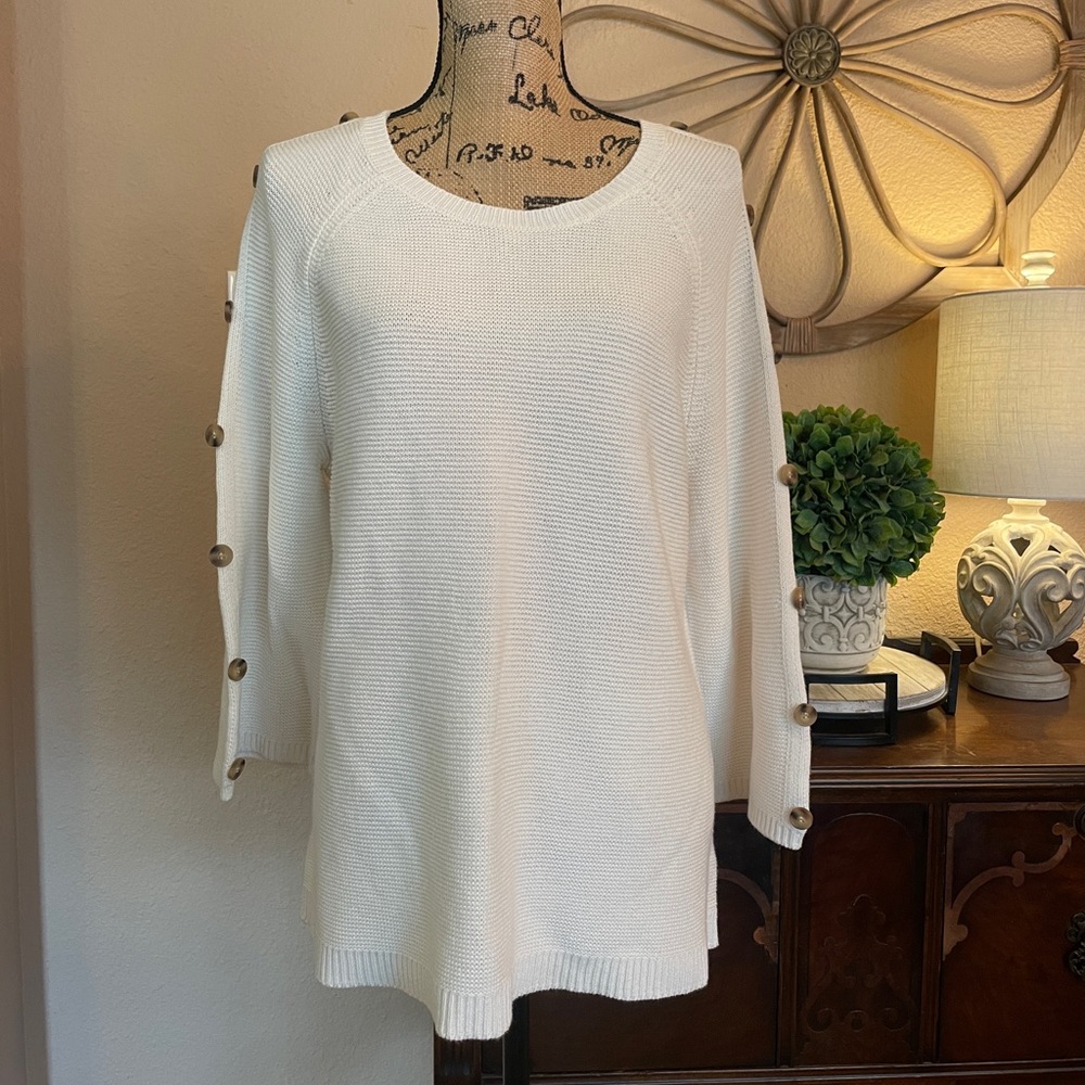Liz Claiborne White Cotton Blend Open Knit Sweater